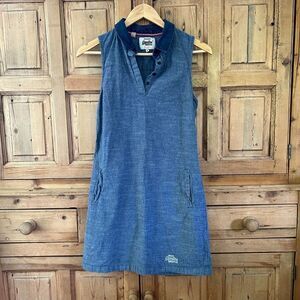 SuperDry Small Chambray Dress Collared‎ V-Neck Pockets Side Tank Blue Casual
